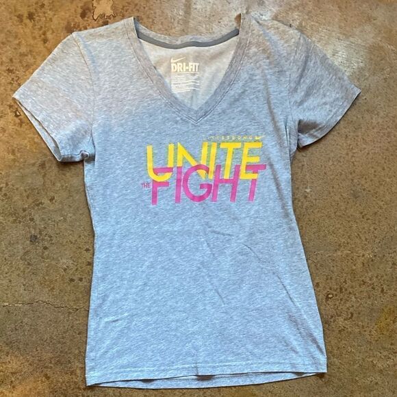 Nike‎ Livestrong Unite the Fight Dri-Fit  v neck heather grey tee - Picture 1 of 6